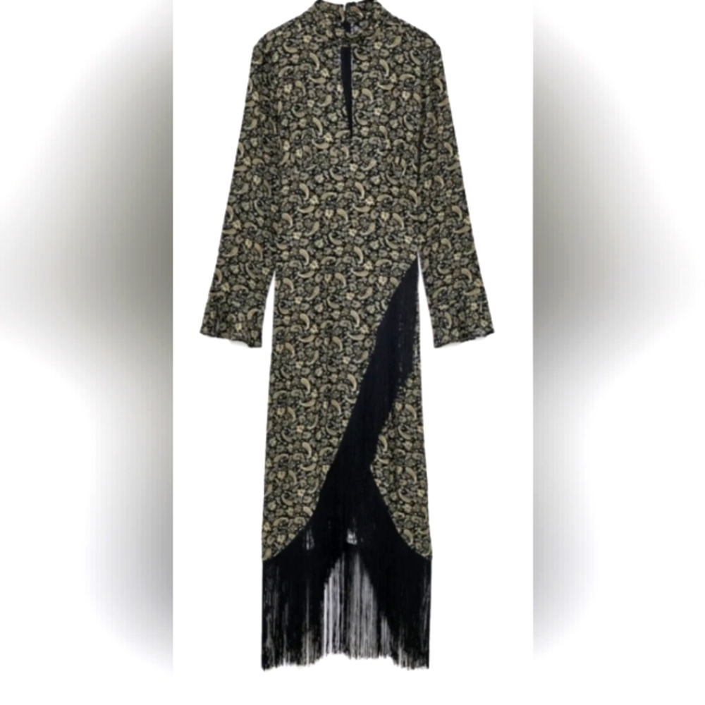 Zara Paisley Fringe Asymmetrical Dress NWOT